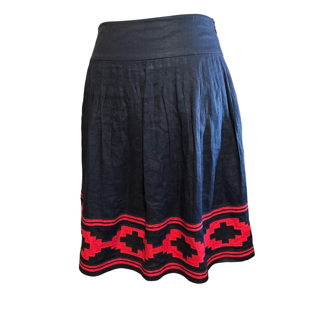 Lauren Ralph Lauren Black Linen Southwestern Geometric Border A-Line Skirt 4